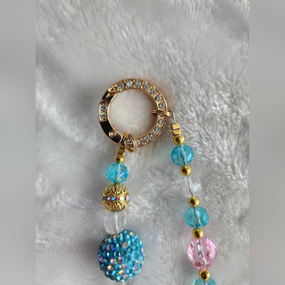 Colorful Capybara Beaded Bag Charm with Blue and Gold Accents - Picture 7 of 7